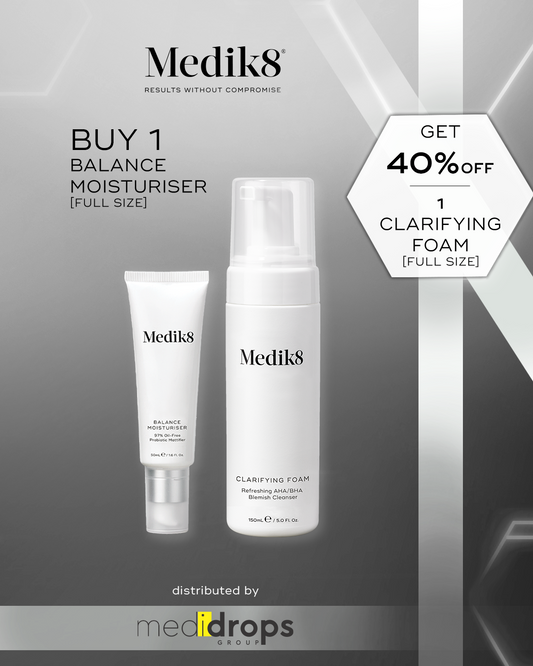 Combo Medik8 Balance Moisturiser & Glycolic Acid Activator 50ml + Clarifying Foam 150ml