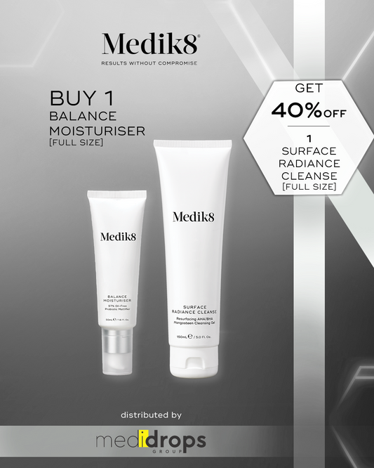 Combo Medik8 Balance Moisturiser & Glycolic Acid Activator 50ml + Surface Radiance Cleanse 150ml