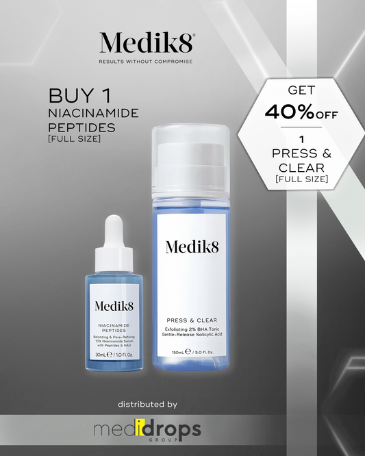 Combo Medik8 Niacinamide Peptides 30ml + Press & Clear 150ml
